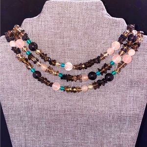 Vintage Handmade 3-Strand Multi Semi Precious Gemstone Choker
